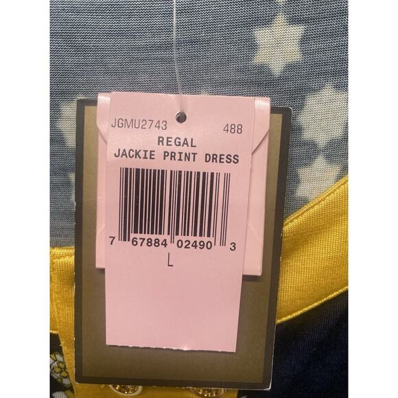 Juicy Couture Women’s Silk Regal Jackie Geometric Print Dress Size L Yellow Navy - Picture 7 of 9